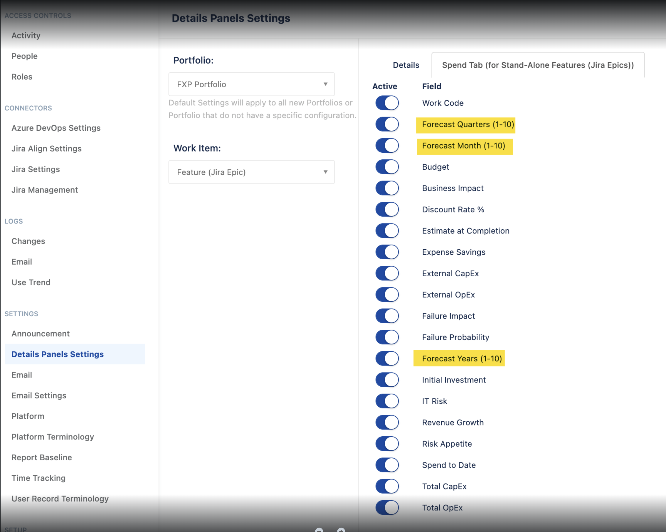 Enterprise Insights Forecast Columns Correspond To In Jira Align Jira