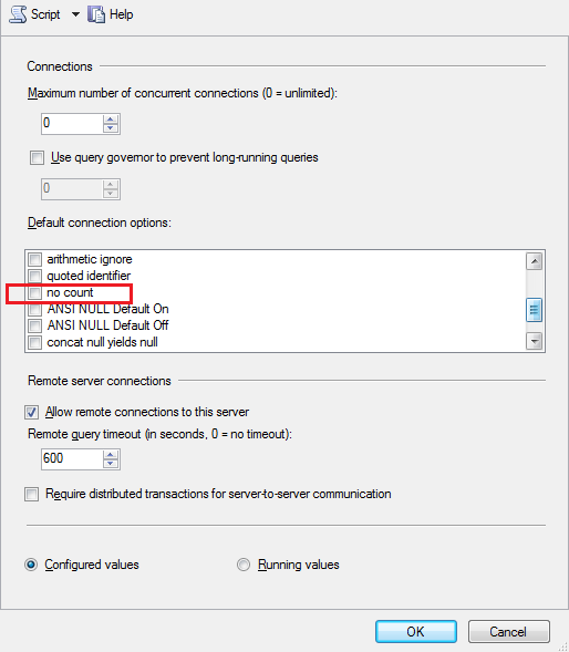 SQL Server Management Studio の [Default Connections]