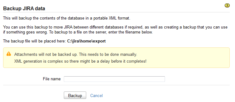 Backup System page in the Jira admin console.