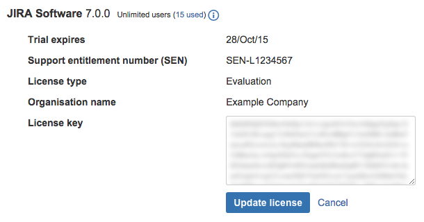 Details of a Jira Software license.