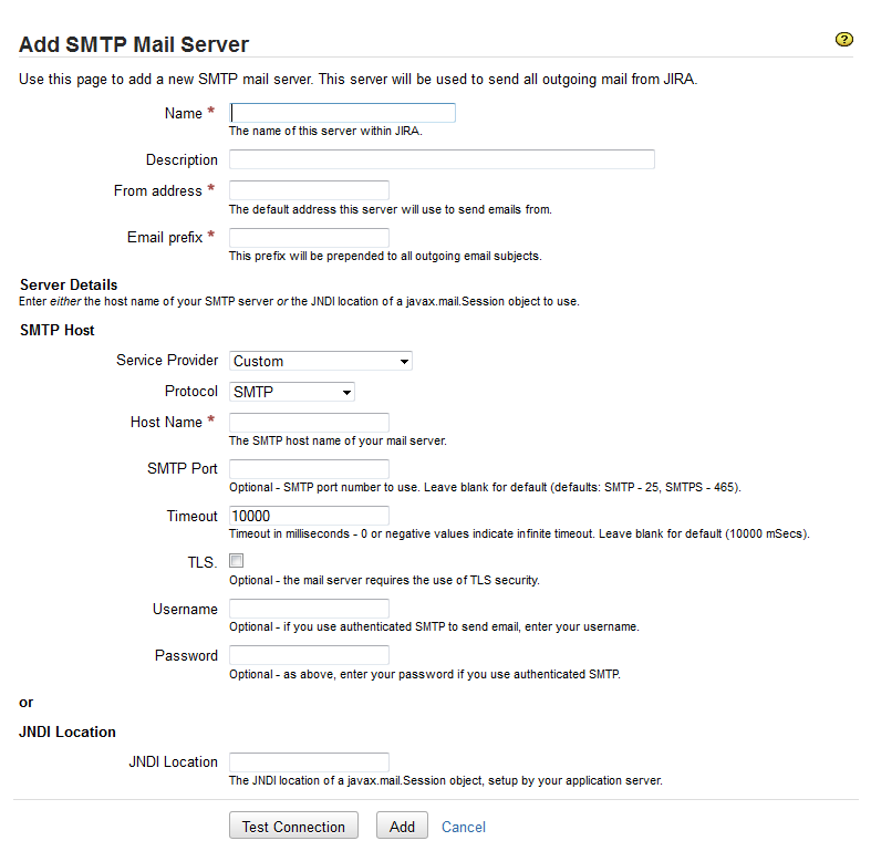 Add SMTP Mail Server page.