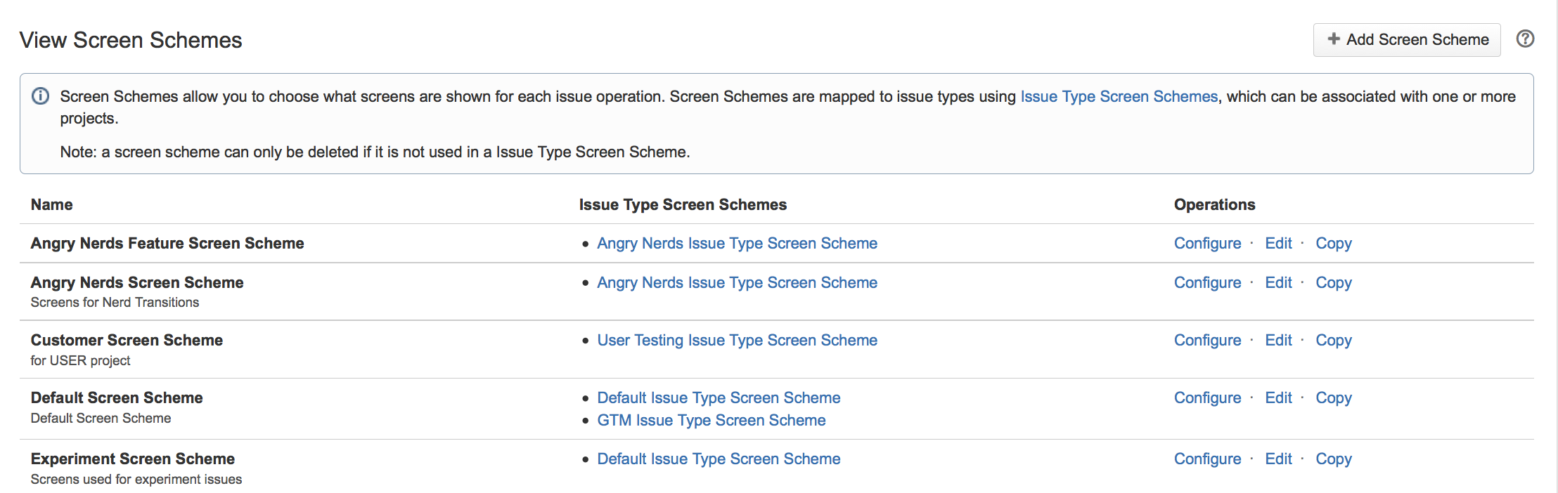 List of screen schemes.