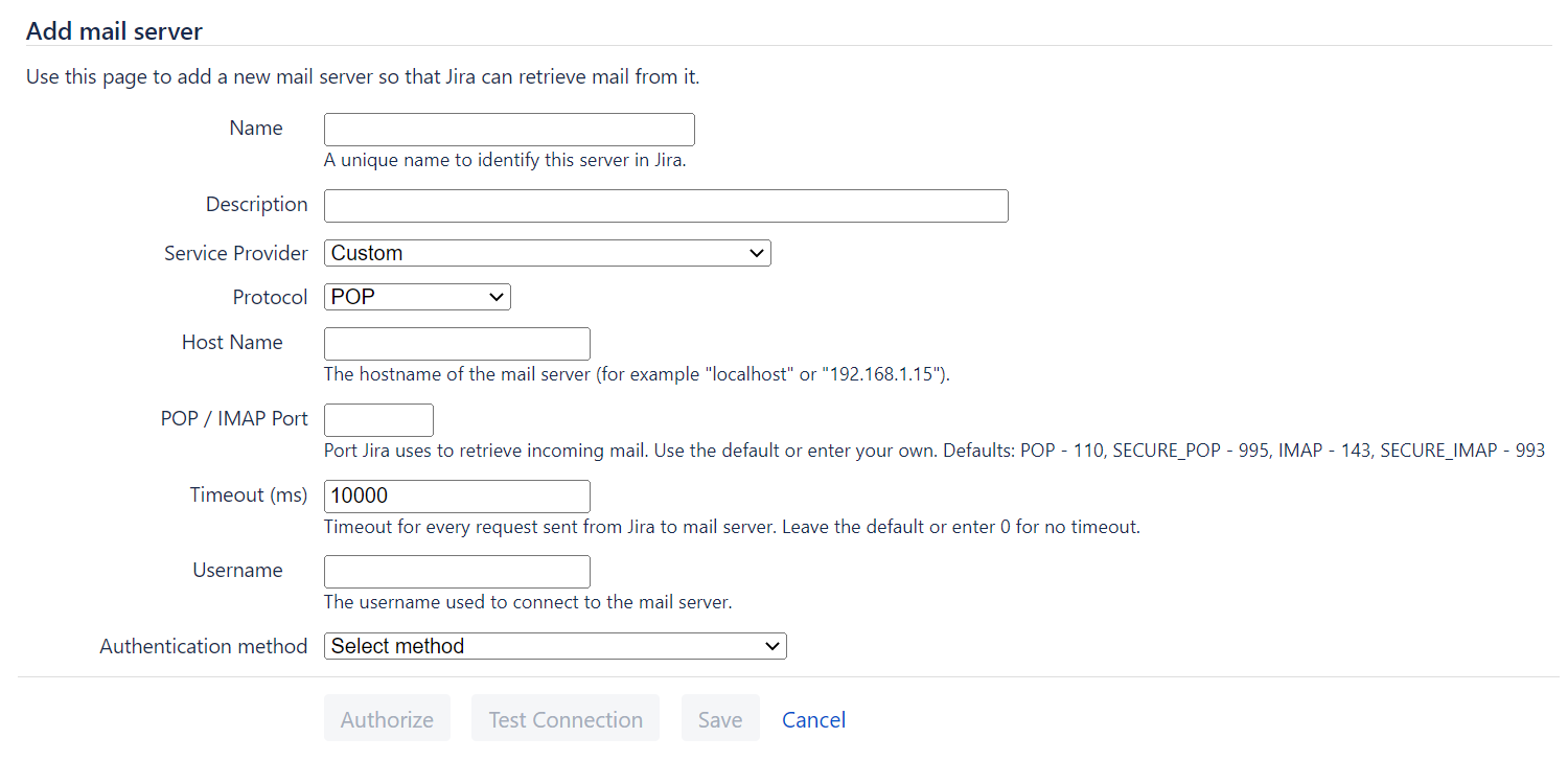 Configuring an mail server with POP, IMAP, or Microsoft Graph