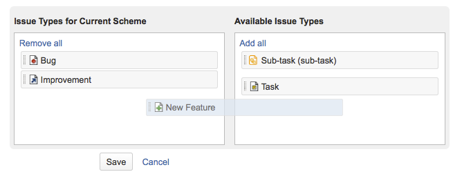 Mapping available issue types to issue type scheme.