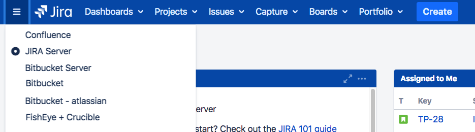 Jira アプリケーション ナビゲーター。