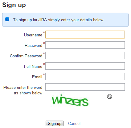 Jira signup page.