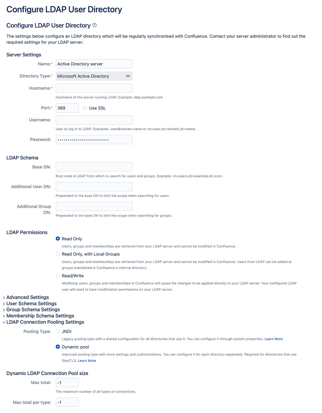 Enabling a Dynamic LDAP pool for an existing directory