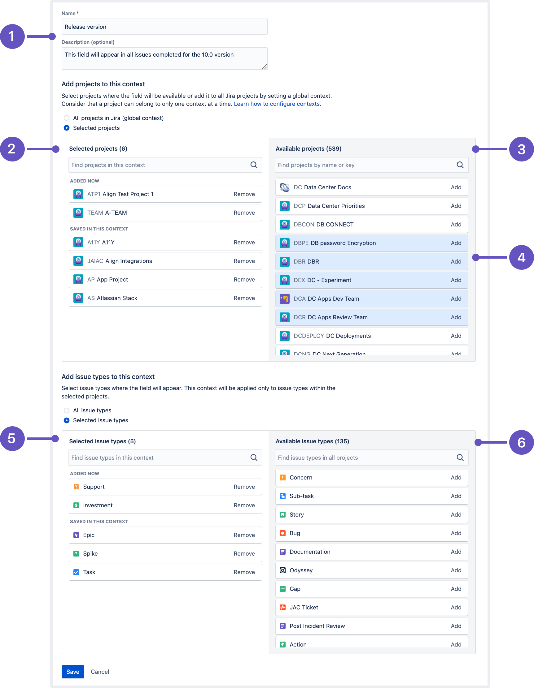 Context configuration page