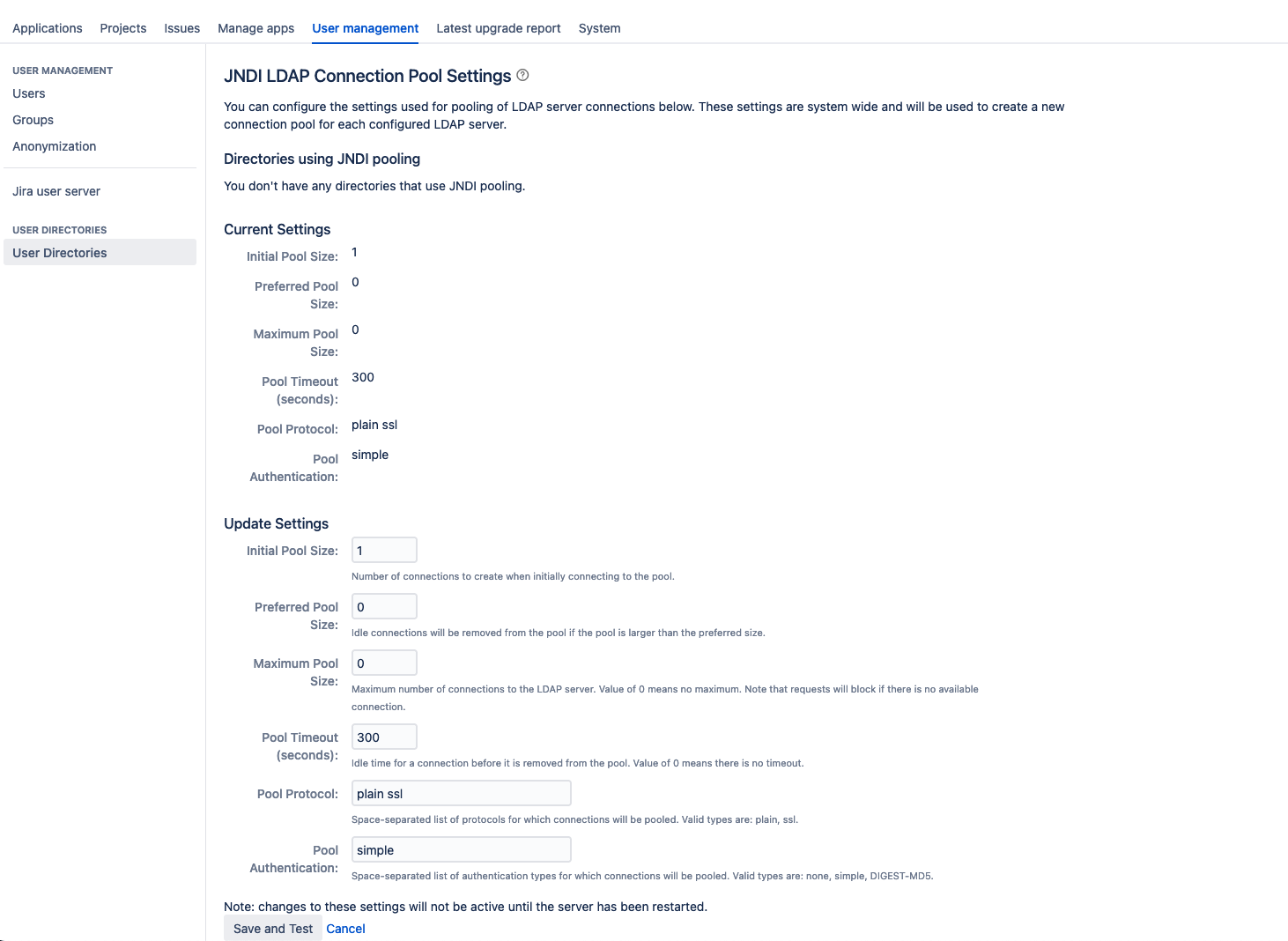 JNDI LDAP Connection Pool settings