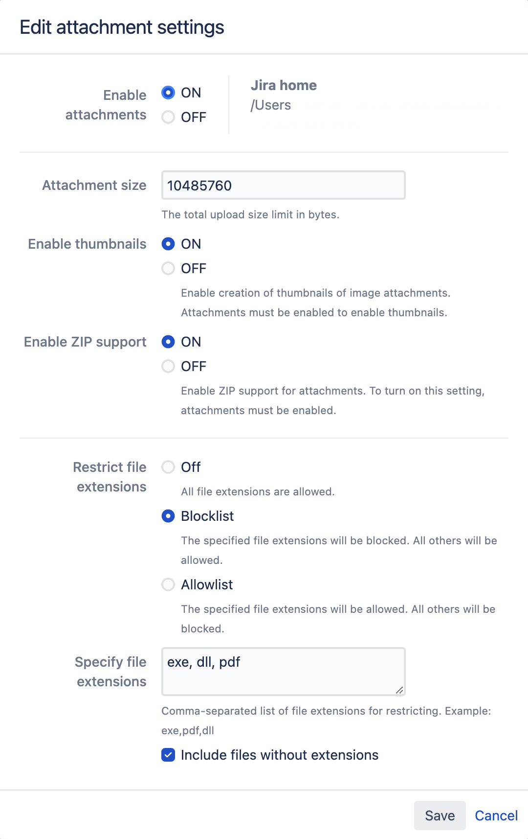 Edit attachment settings