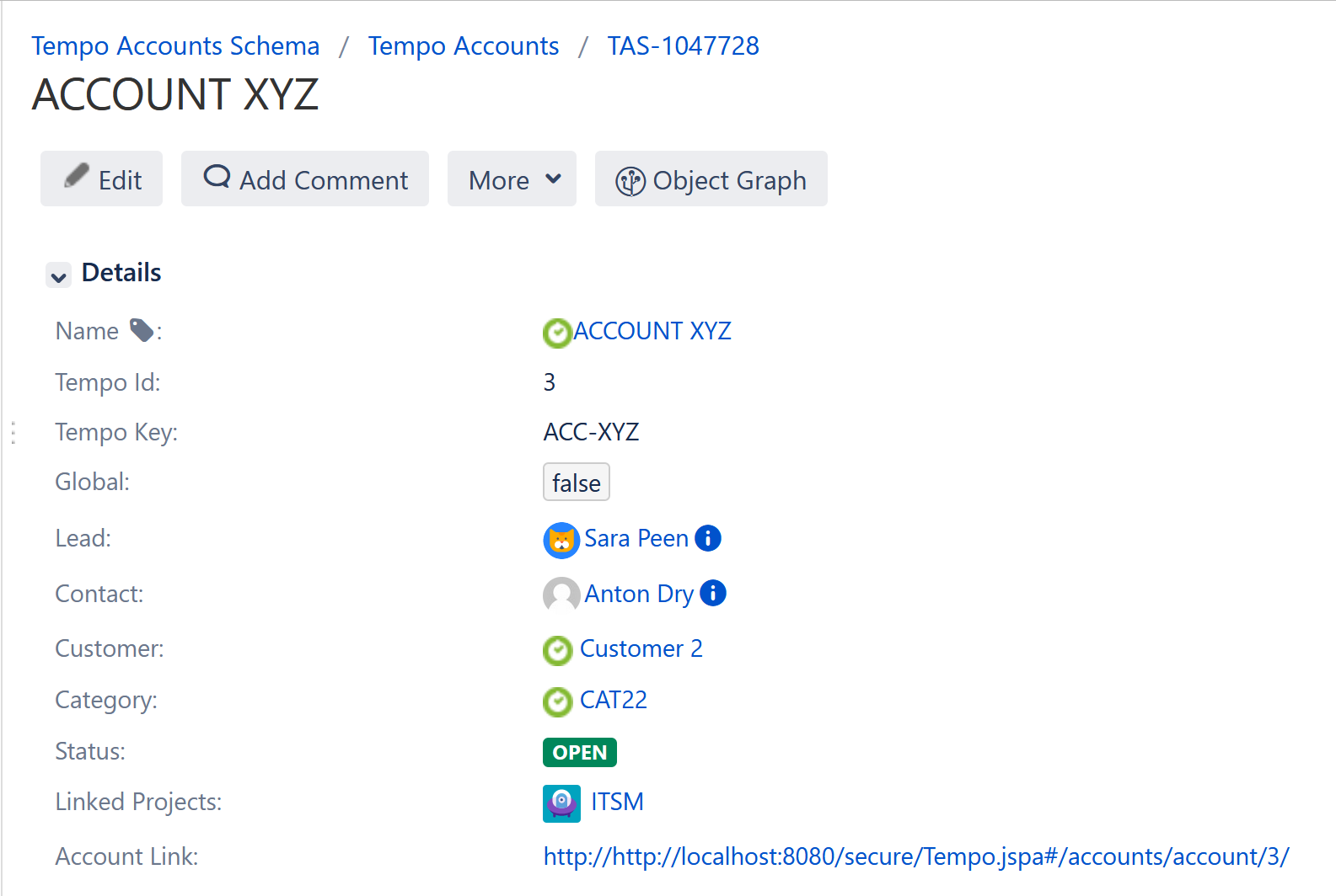 Tempo accounts schema with account link attribute