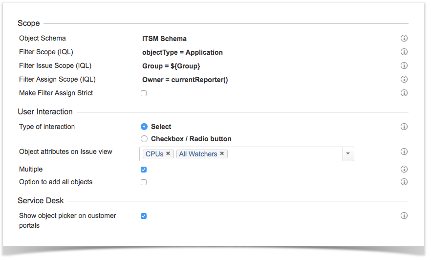 Custom field configuration view