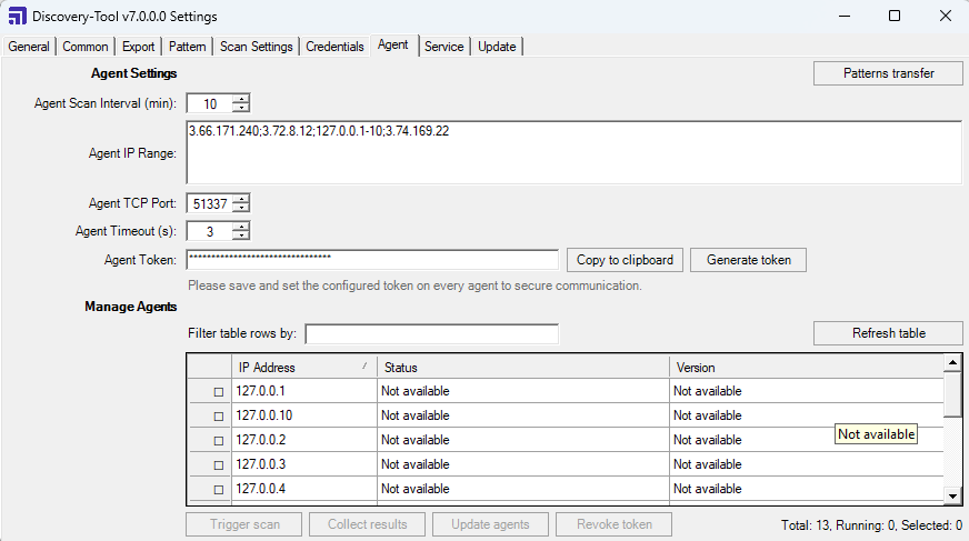 Manage agents setting window