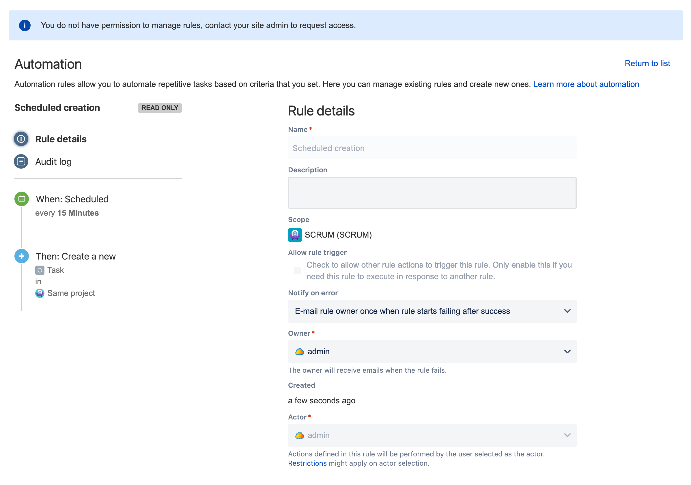 Automation rules screen in Jira automation
