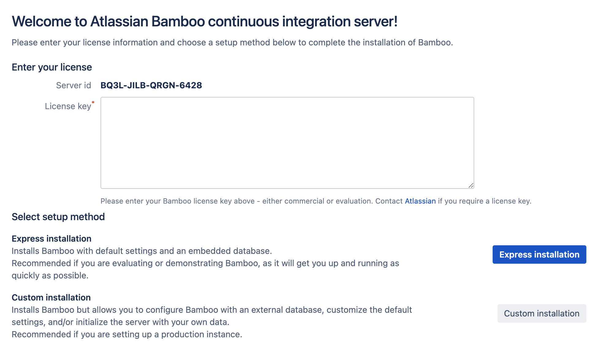 Running the Setup Wizard | Bamboo Data Center and Server  | Atlassian  Documentation