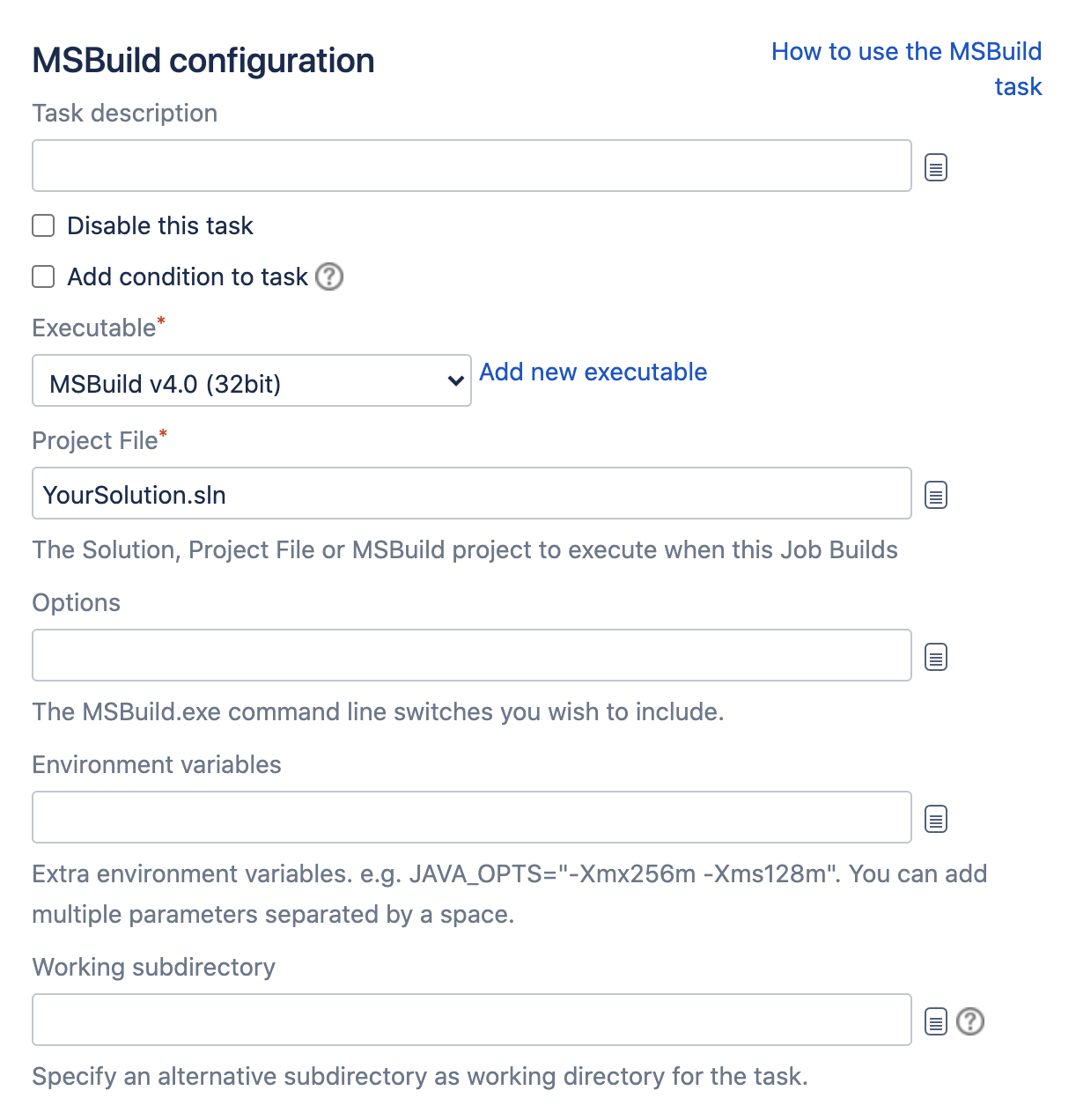 MSBuild configuration section in Bamboo