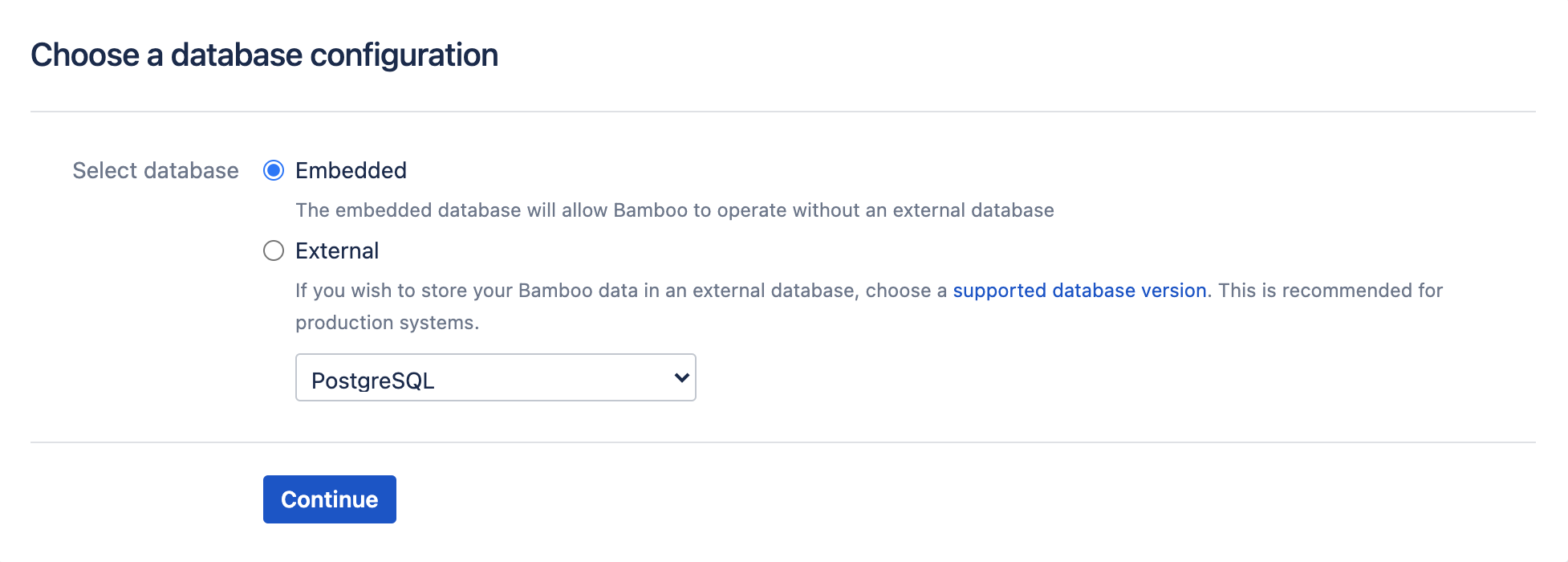 Database configuration