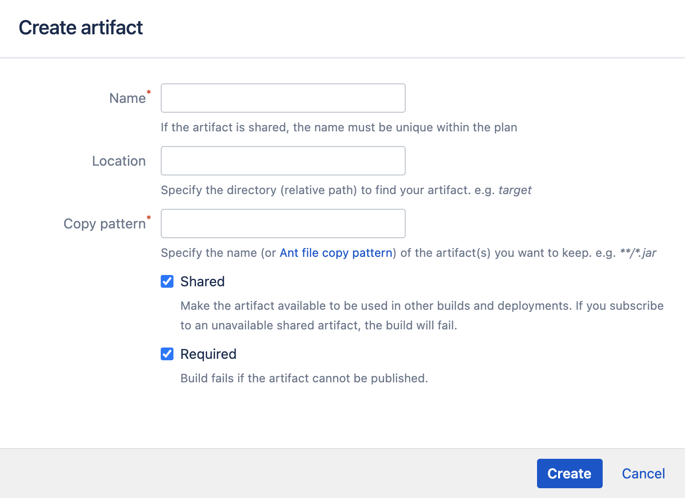 Create an artifact screen