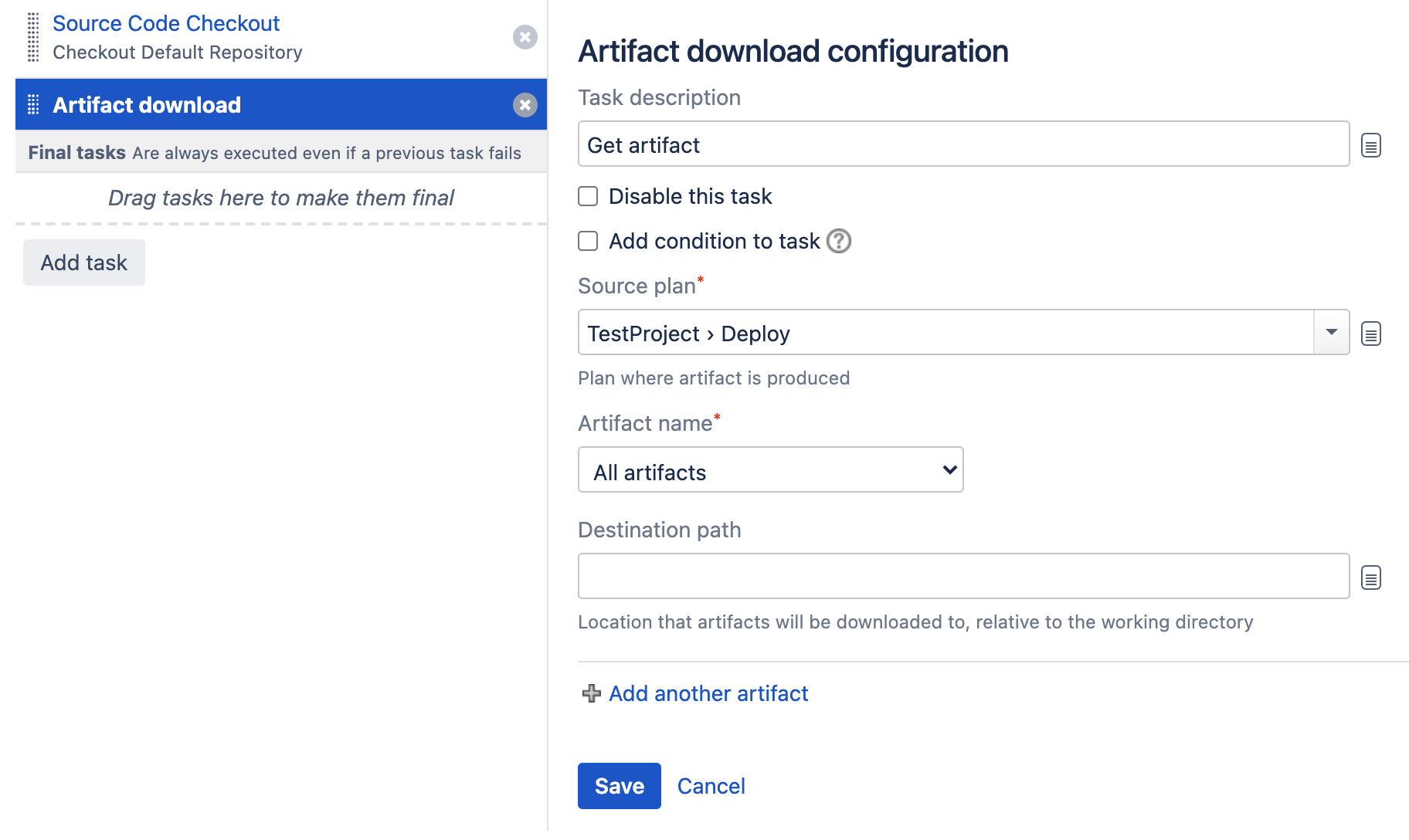 Artifact download task configuration