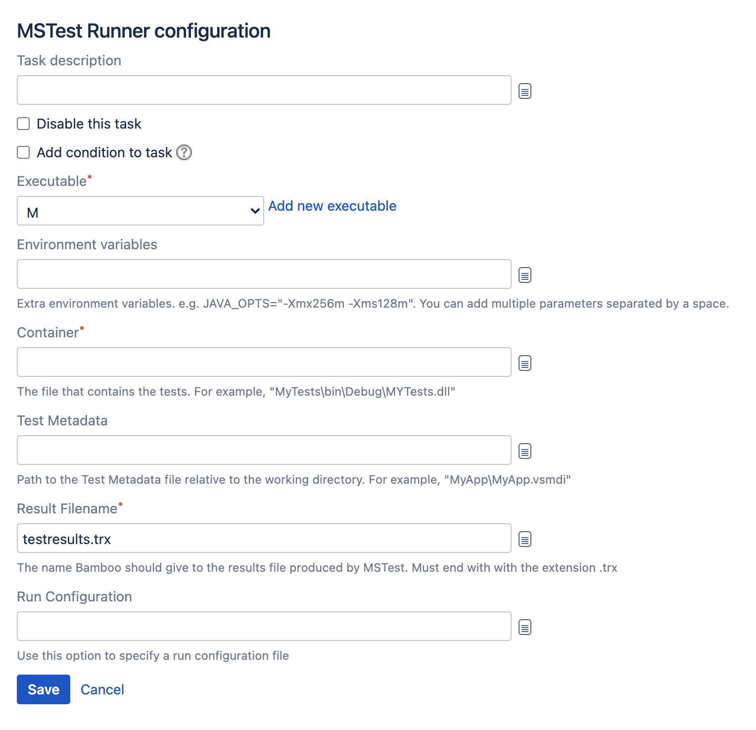 MSTest Runner task type configuration