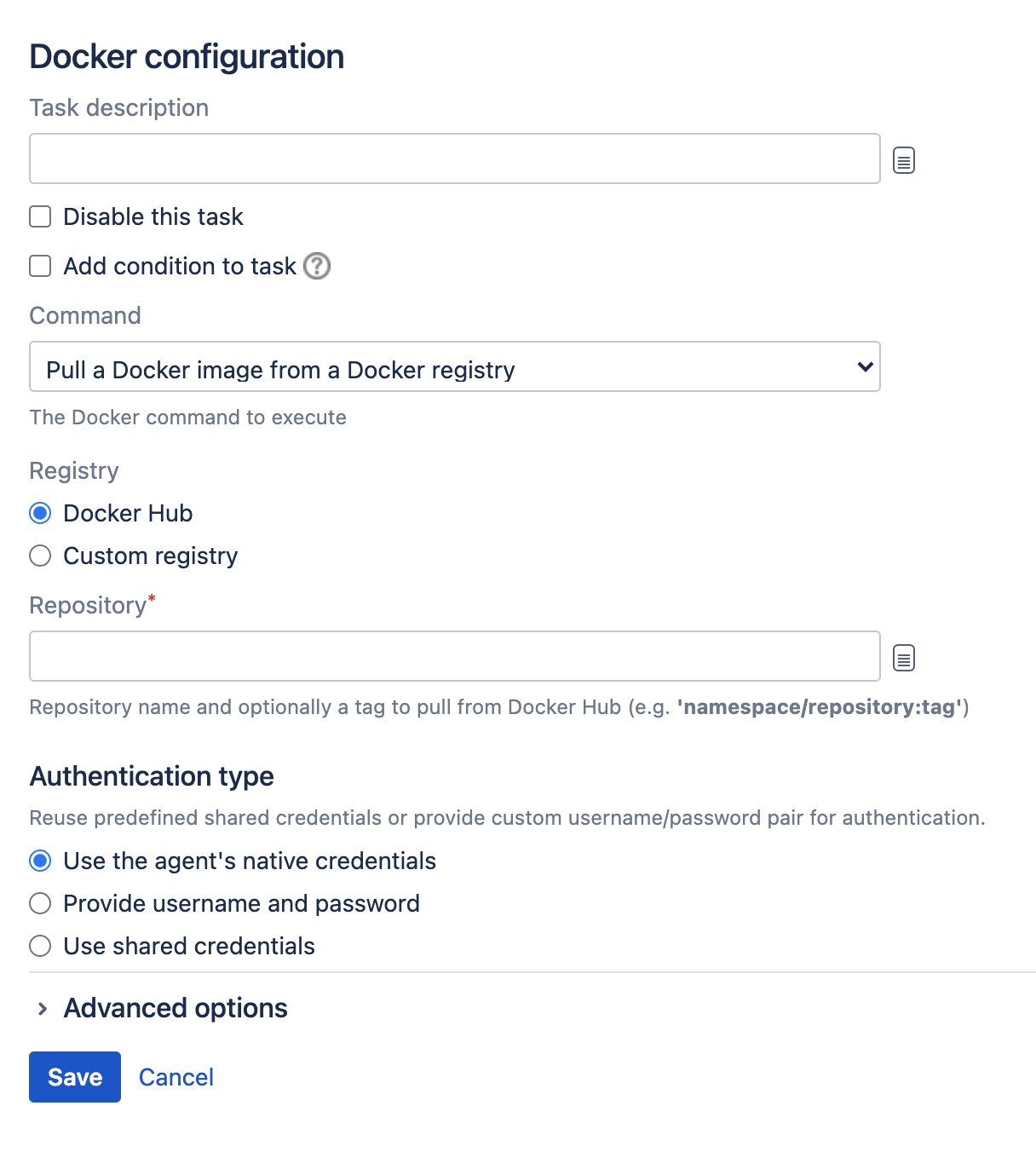 Pull a Docker image from a registry option in Docker task configuration