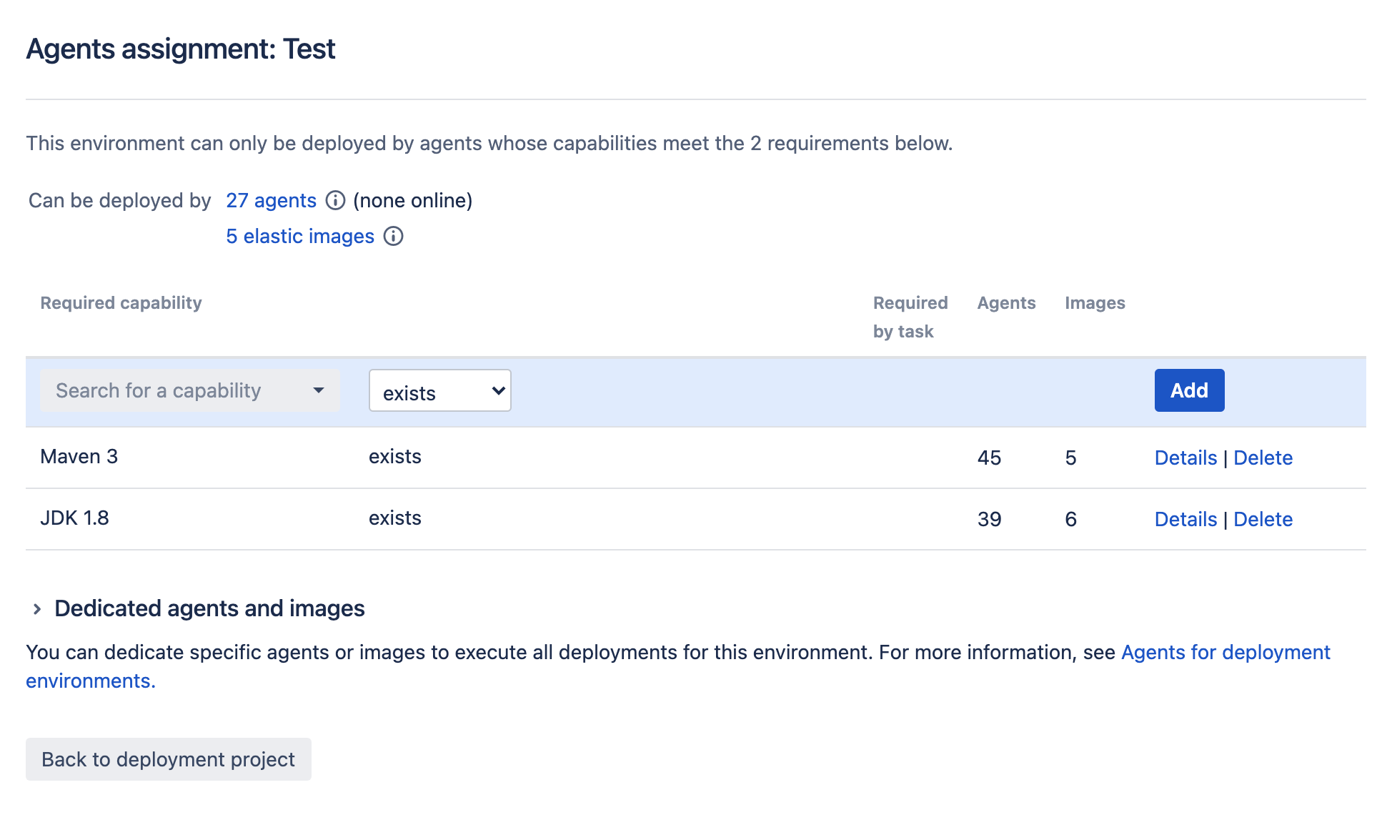 Assign agents for deployment environment screen