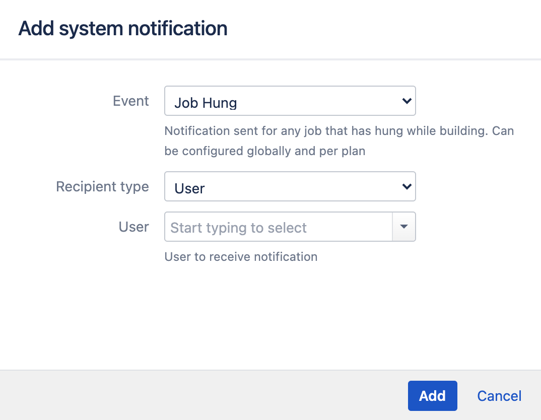 System notifications configuration screen