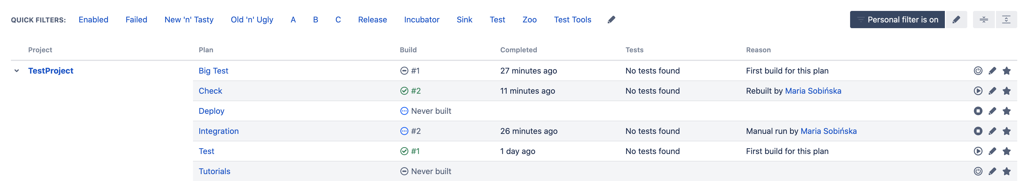 All build plans section in Bamboo