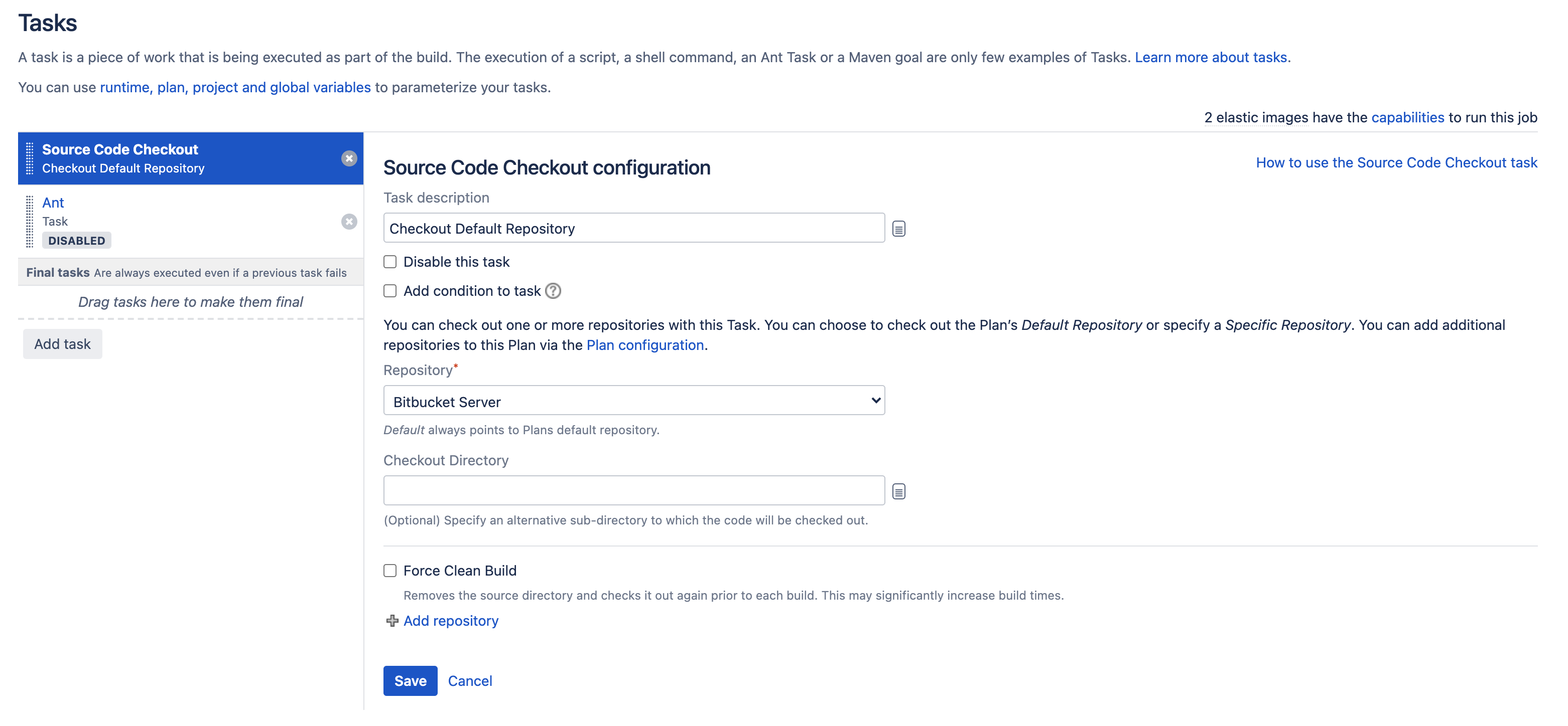 Source Code Checkout task configuration