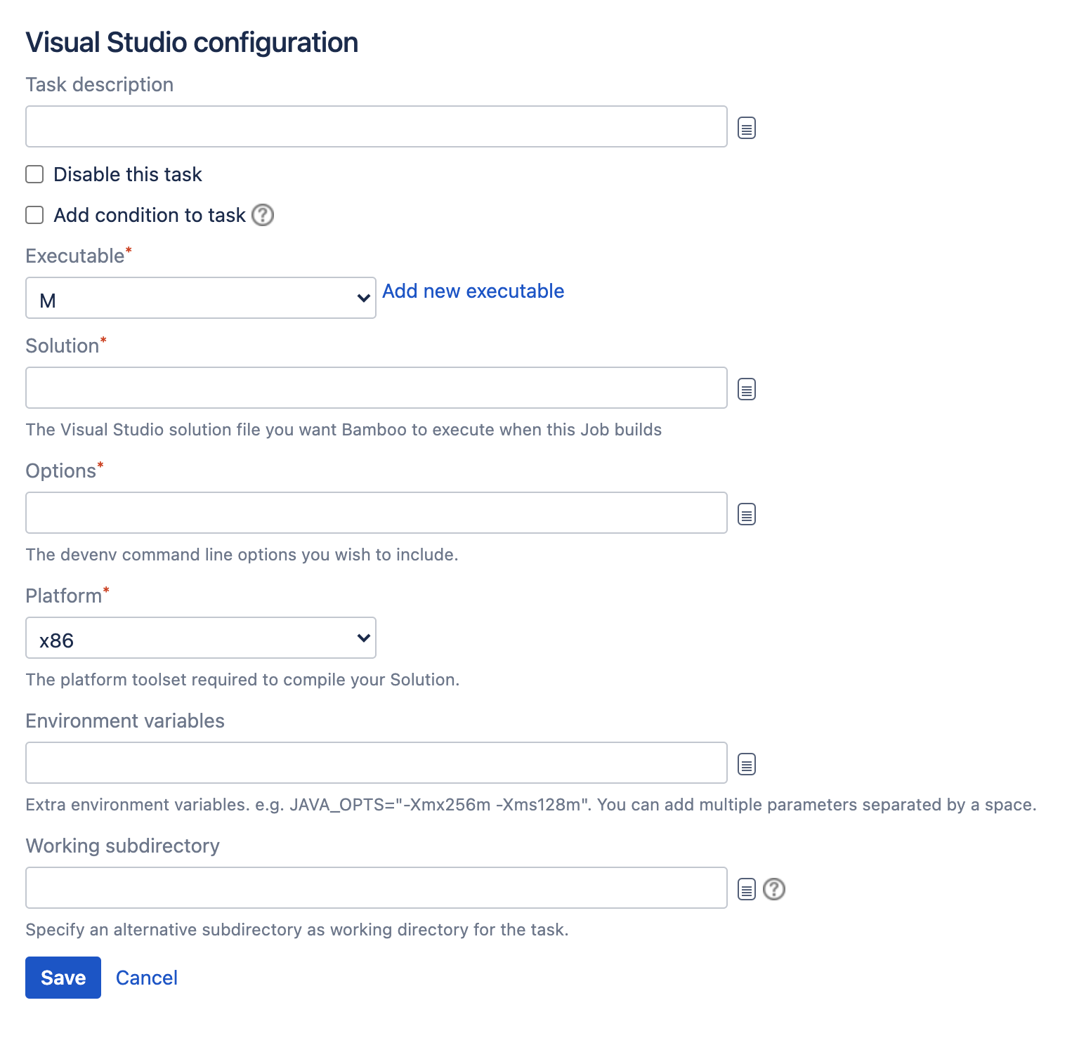 Visual Studio task type configuration