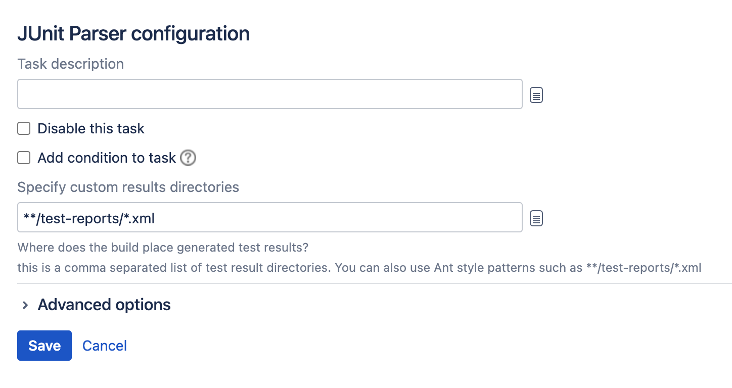 JUnit Parser task type configuration