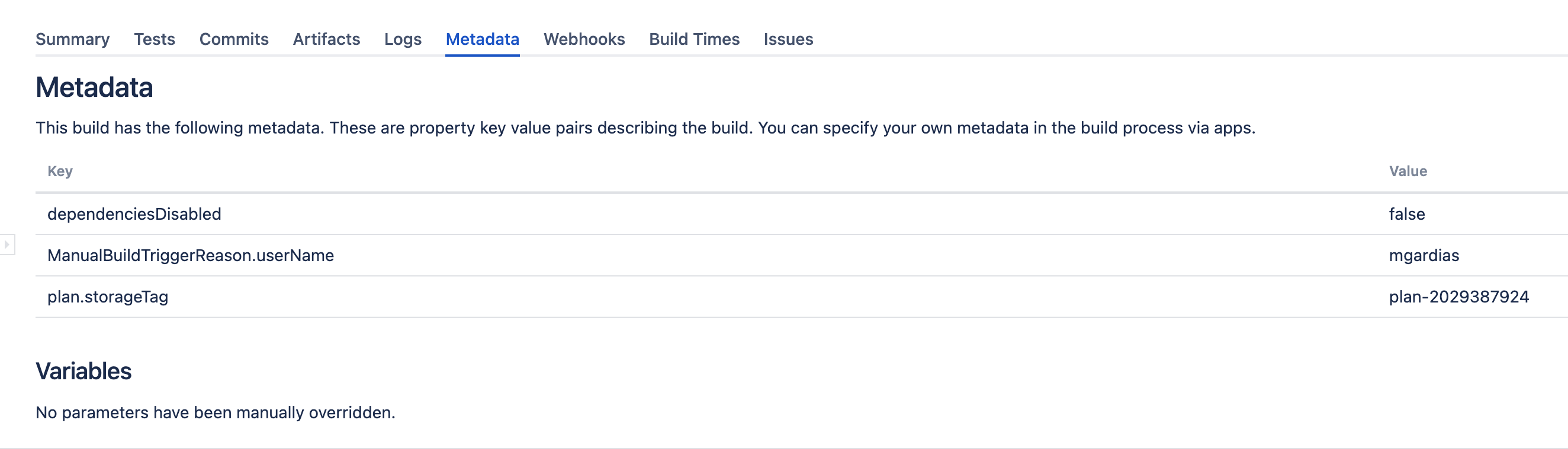 Build metadata section