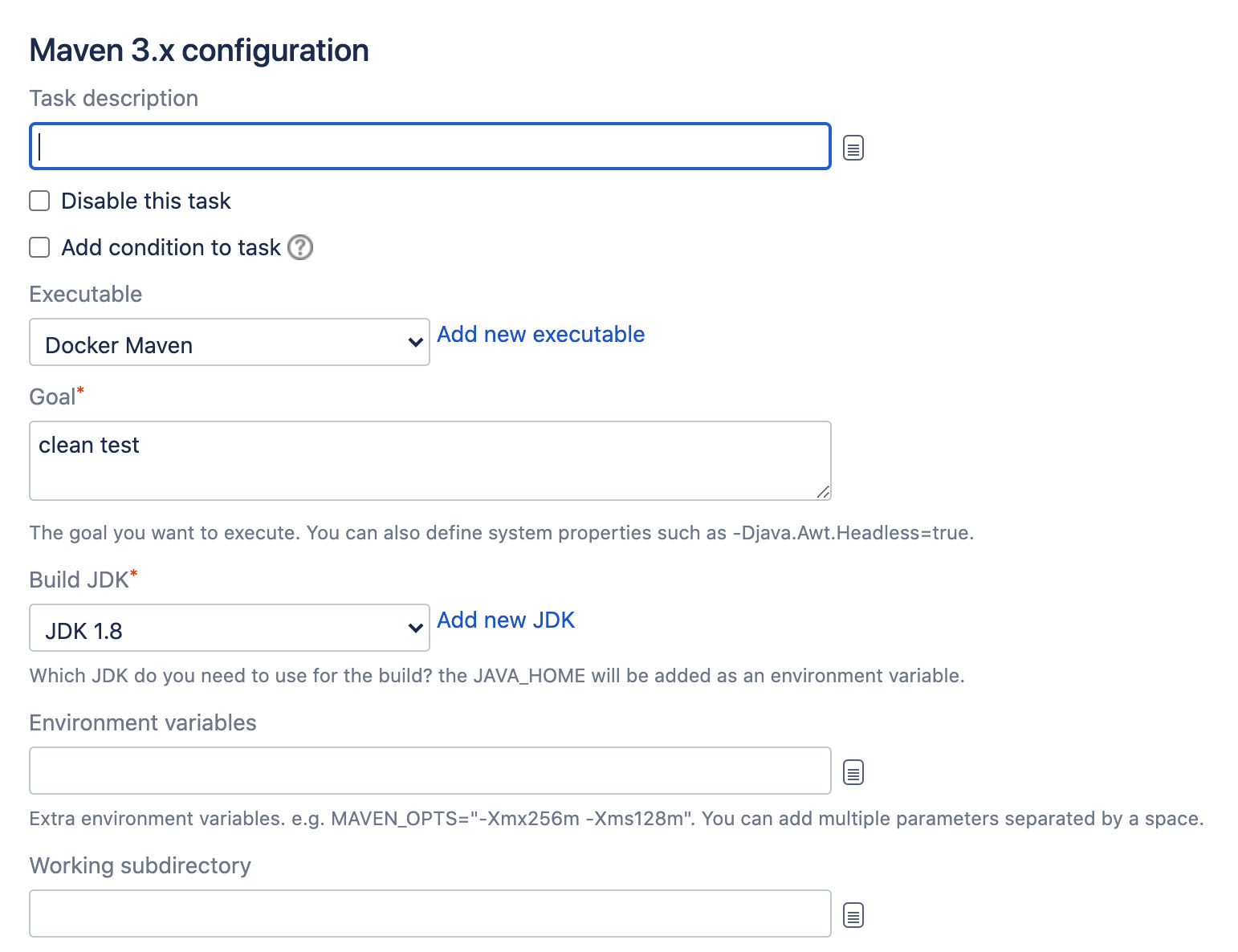 Maven configuration section in Bamboo