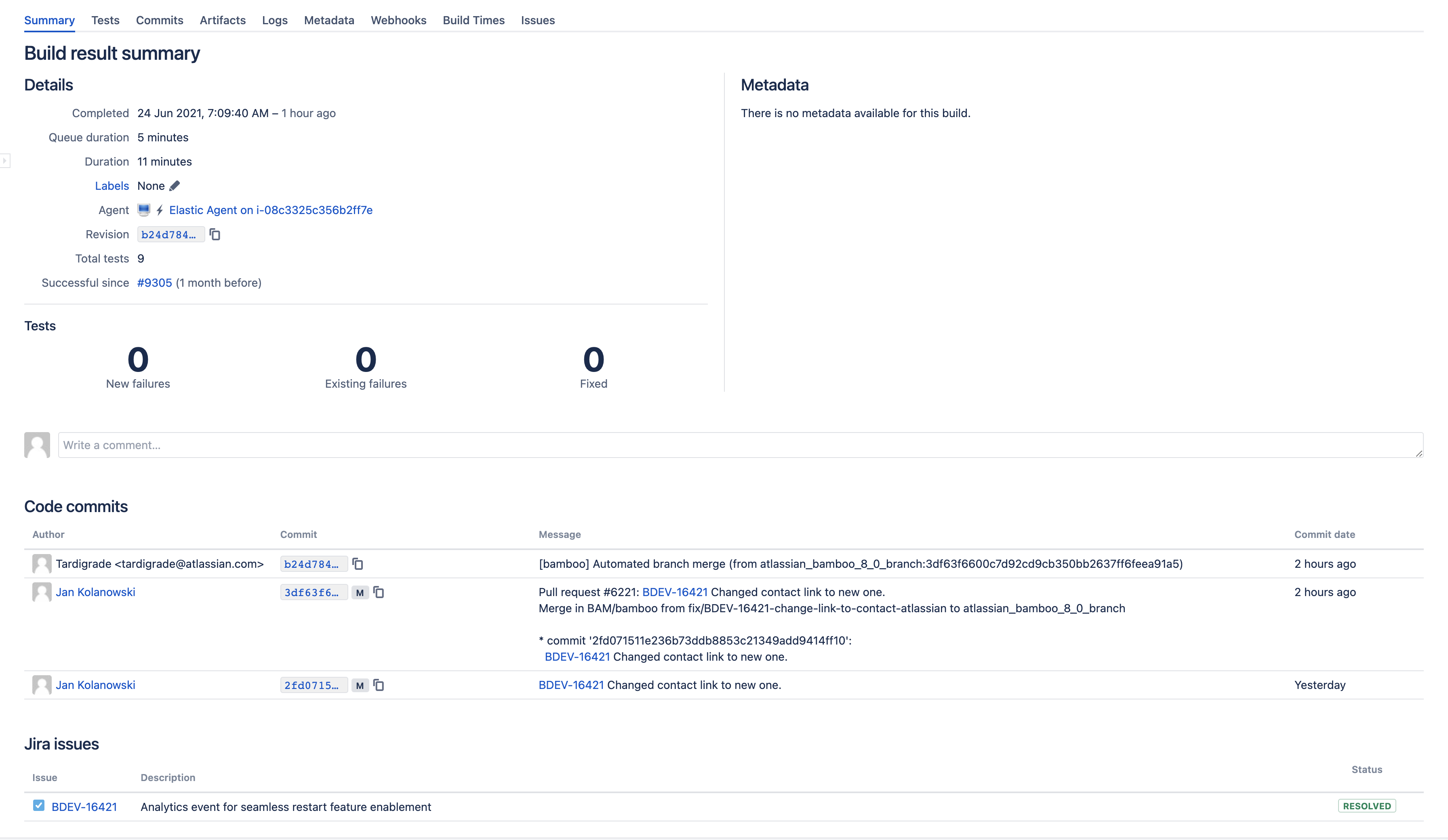 Jira issues in build summary view