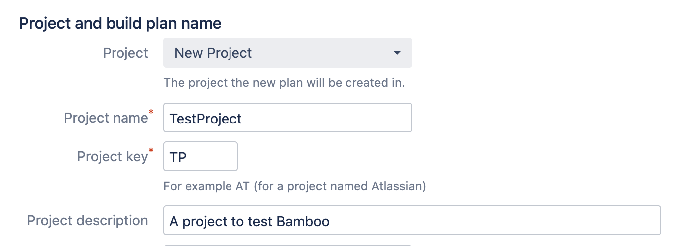 New project section in Bamboo