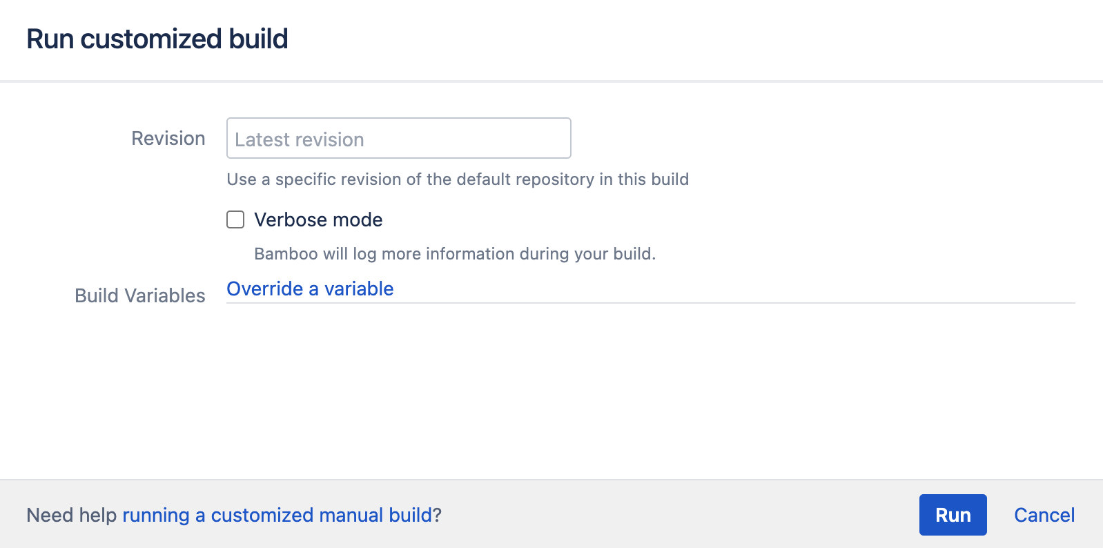 Customized build configuration screen