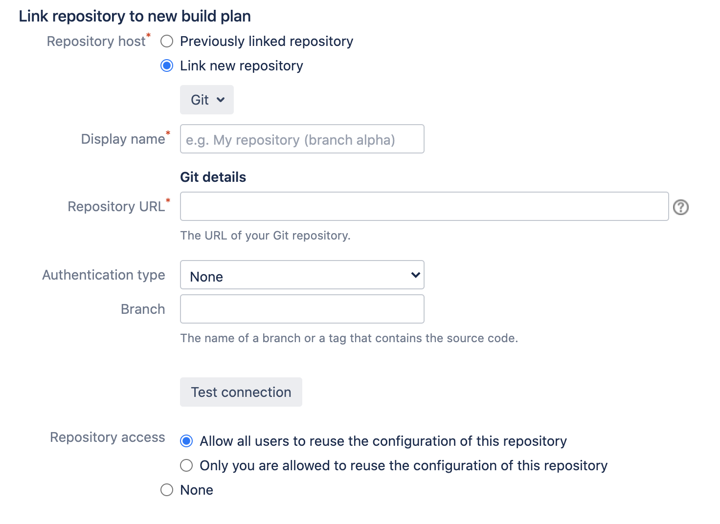 Git repository details section in Bamboo