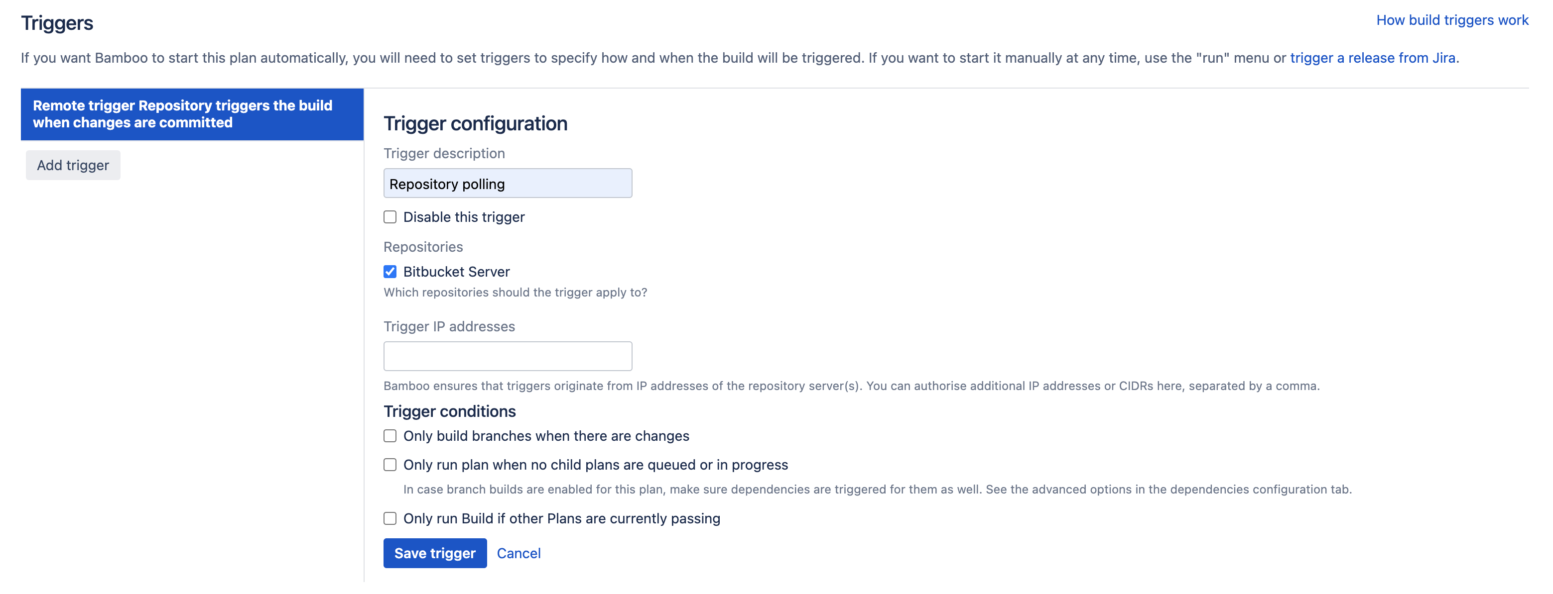 Remote trigger configuration screen