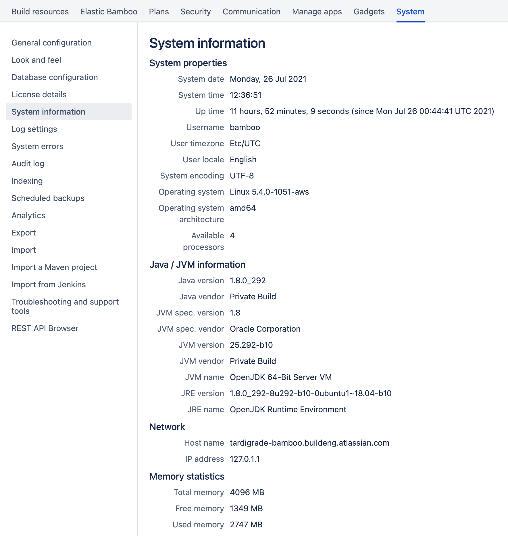 System information page