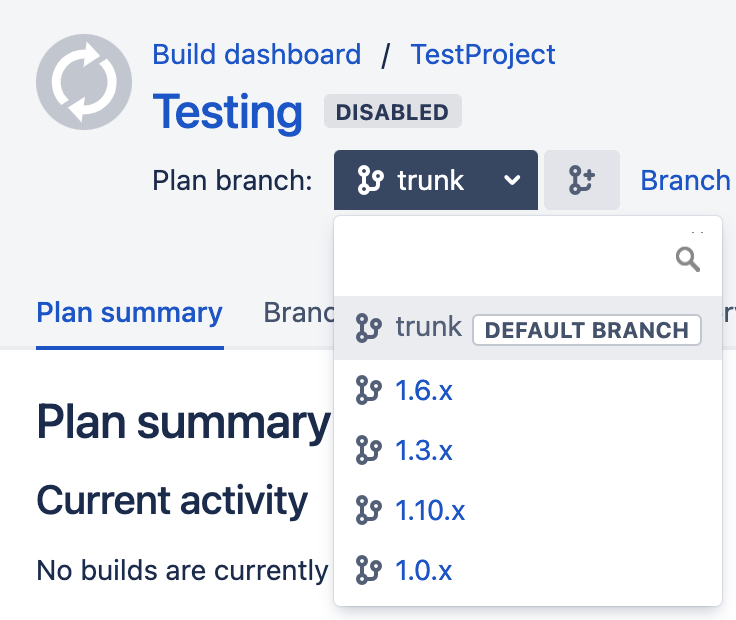 Branch view in the plan summary 