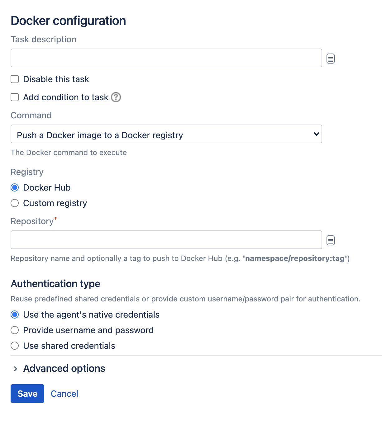 Push a Docker image to a registry option in Docker task configuration