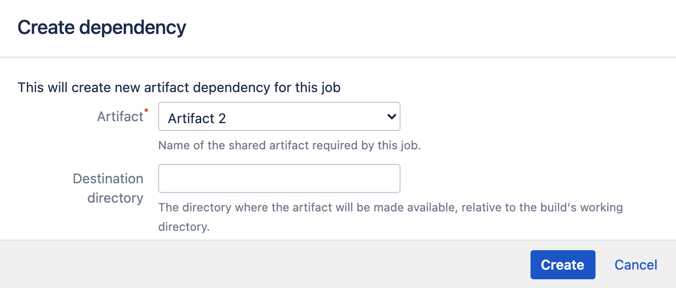 Create artifact dependency window