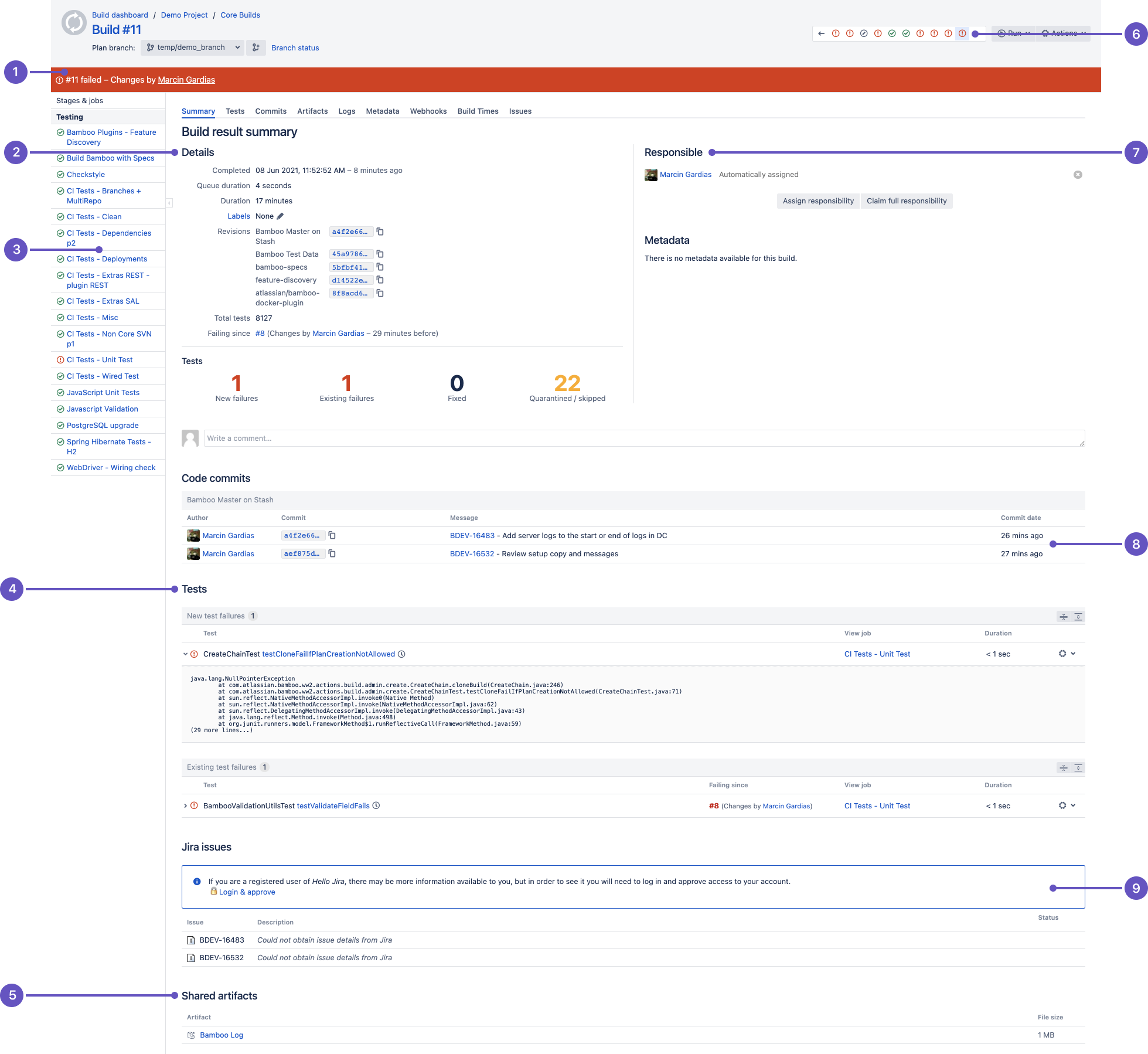 Build result summary screen