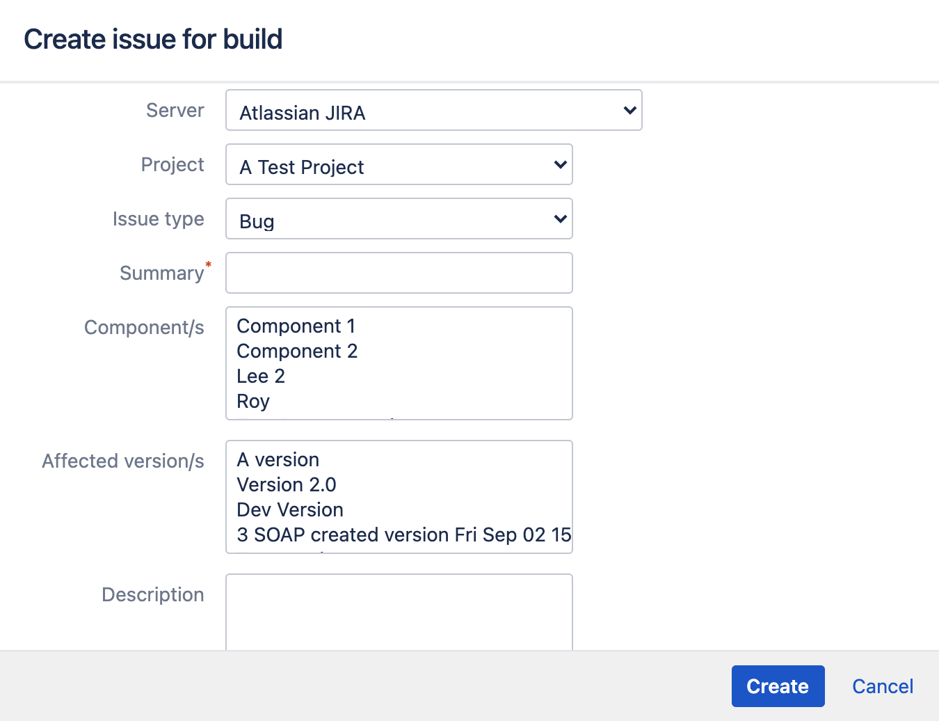 Create Jira issue for build window