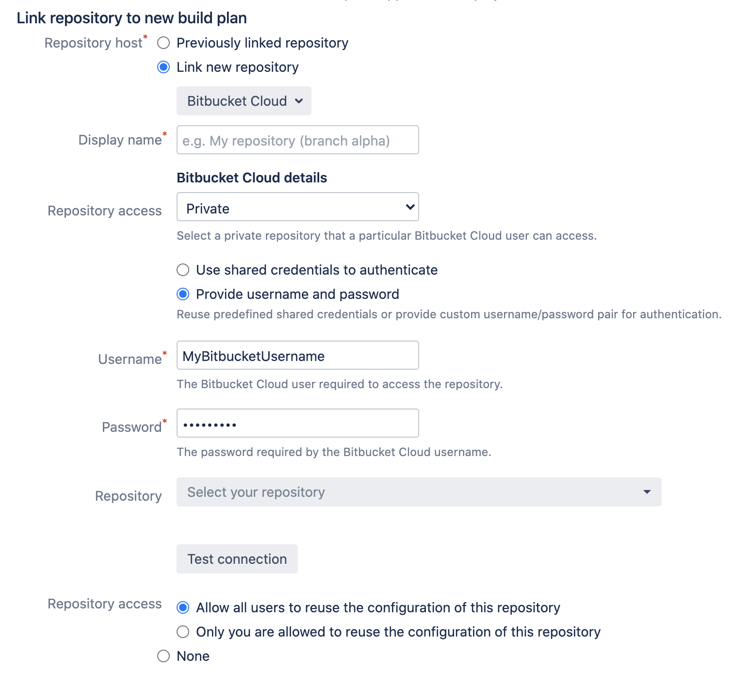 Repository details section in Bamboo