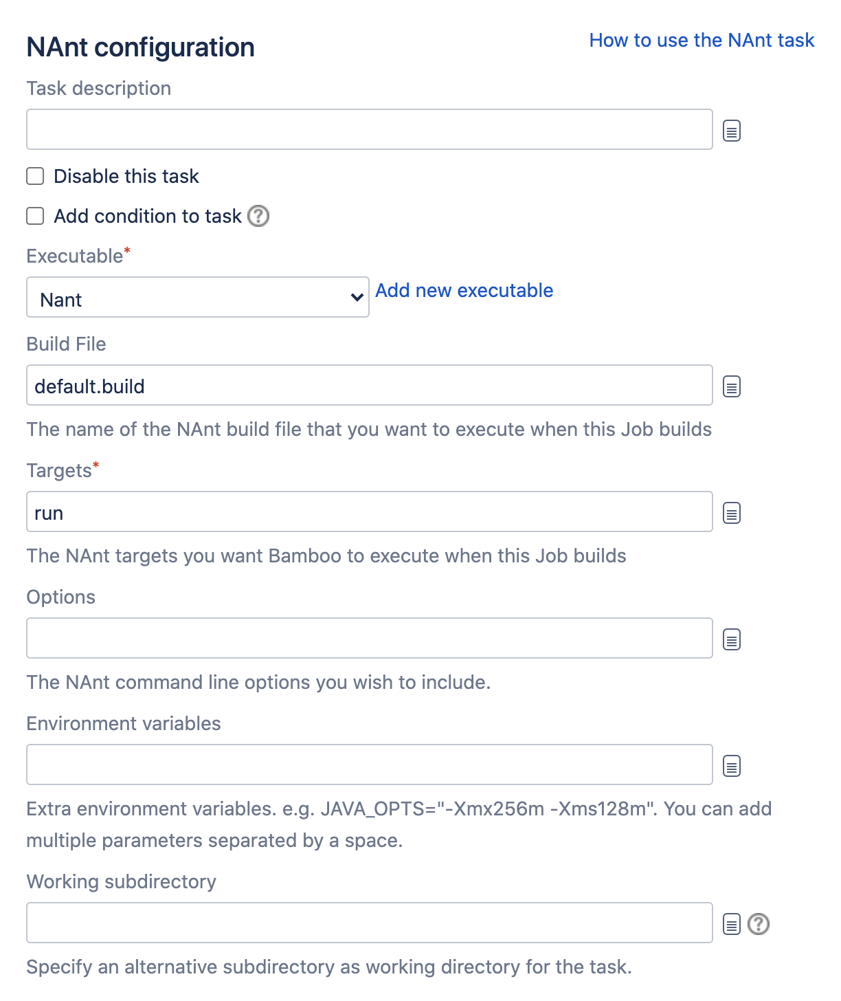 NAnt configuration section in Bamboo NAnt configuration section in Bamboo