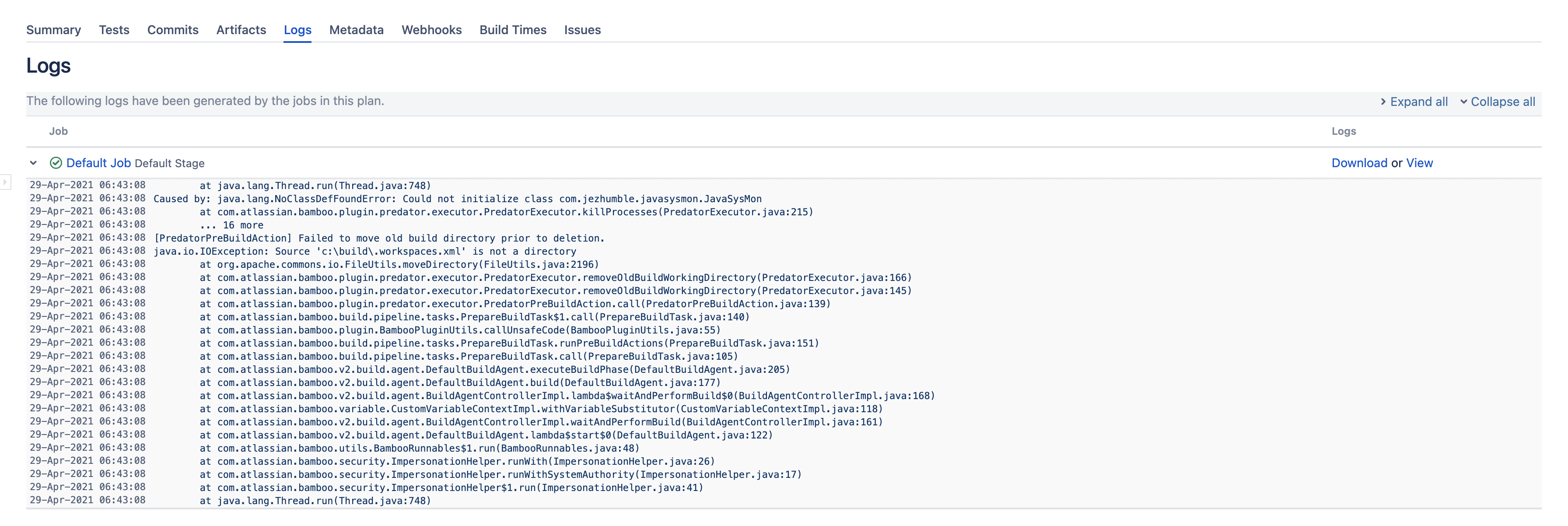 Build logs section Build logs section