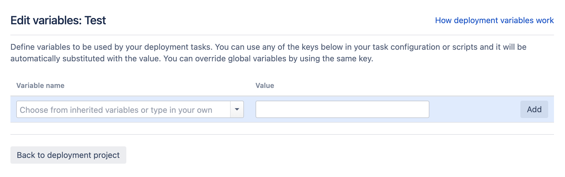 Edit environment variables screen Edit environment variables screen