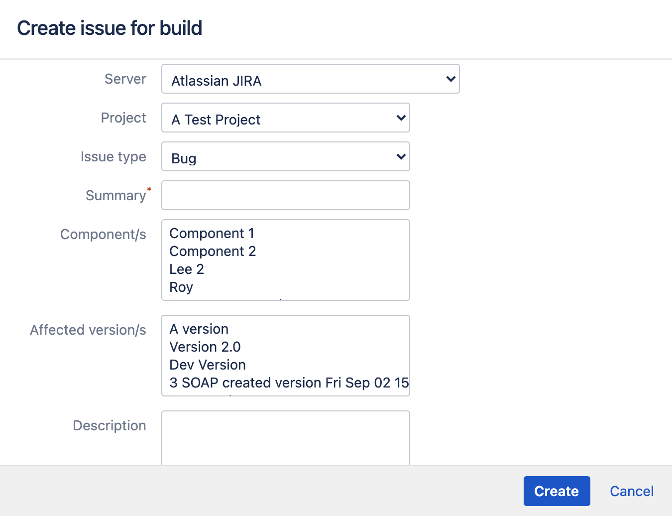 Create Jira issue for build window Create Jira issue for build window