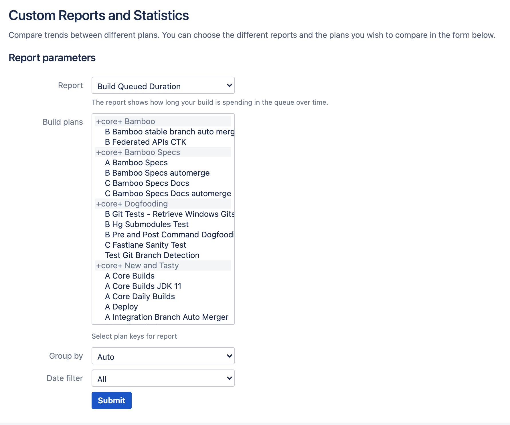 Build queued duration report page Build queued duration report page
